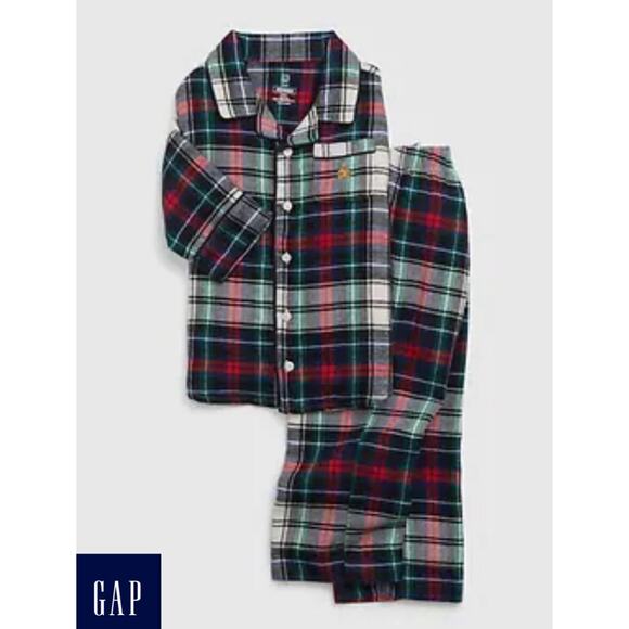 Baby Gap Flannel 2-piece Pajama Set Holiday Plaid Button Up Toddler PJs 18-24m - Picture 1 of 2